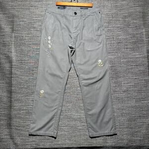Roark Chino Pants Size 32x27 Gray Porter 3.0 Skeleton Embroidered Straight RP282